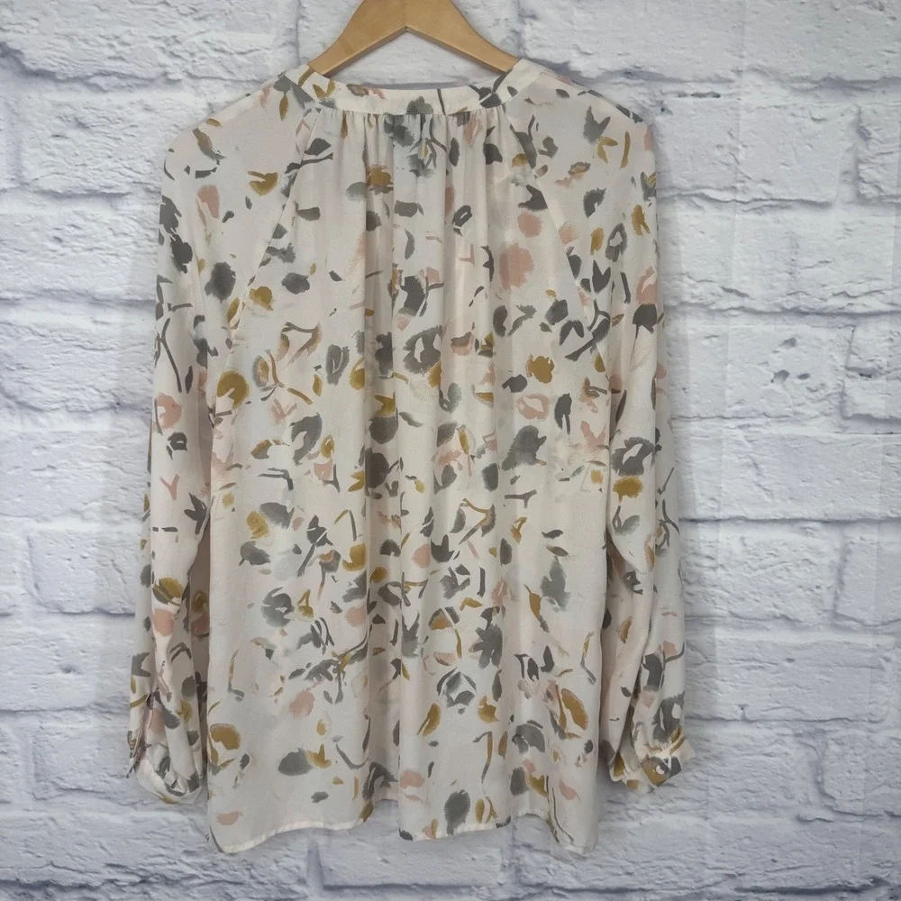 Cynthia Rowley Floral Blouse Womens Large Cream Long‎ Sleeve